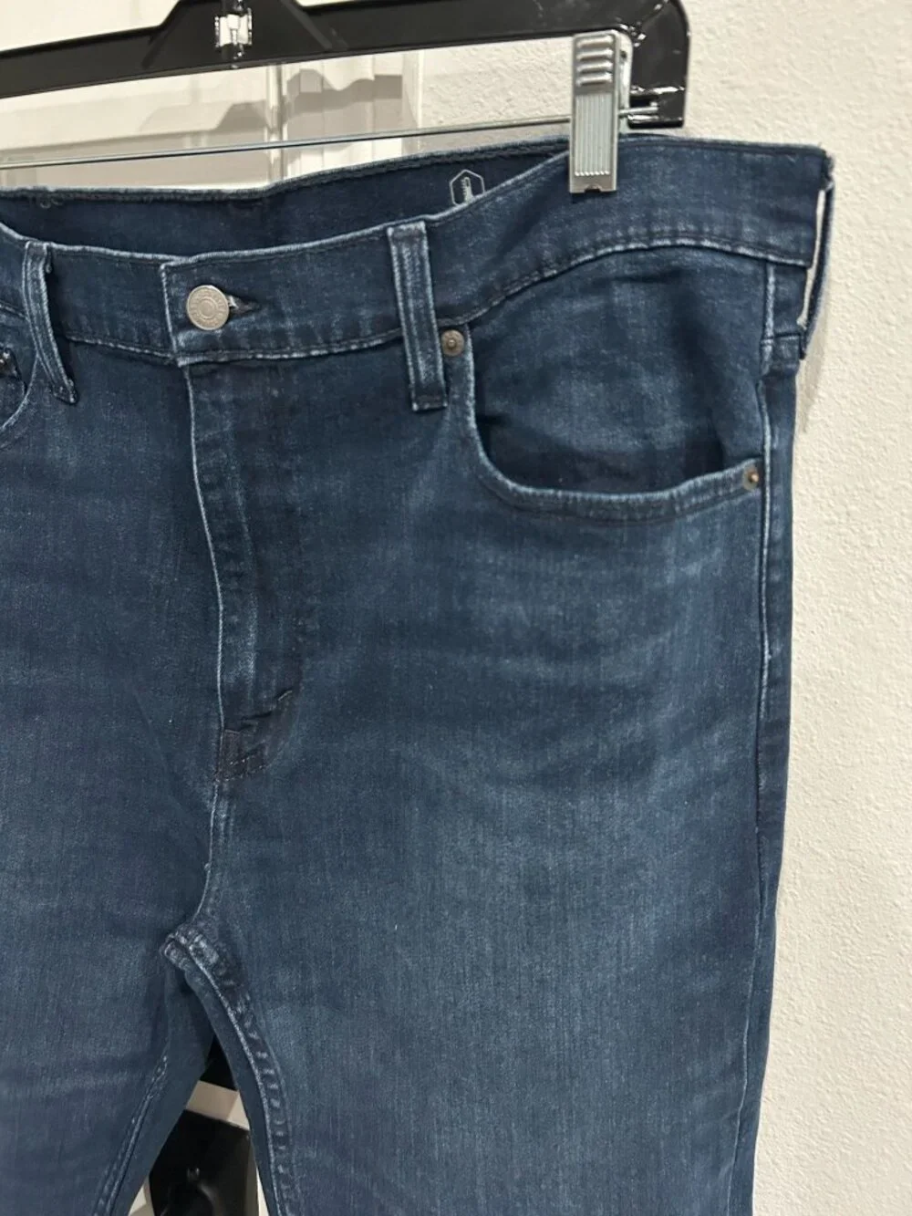 Levis 502 38x32 Mens Taper Fit Jeans Dark Wash Stretch Denim Retro Timeless Styl